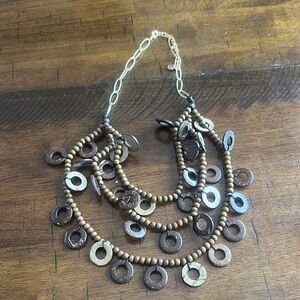 Cato Brown Multi-Layered Necklace with Silver Discs and Beads